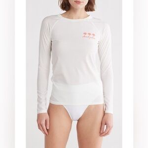 BILLABONG White Beach Babe Long Sleeve Rashguard Surf Swim Top size Large